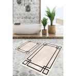 Viyana Home Dijital Baskılı Kaymaz Tabanlı Yıkanabilir 2'li Set Banya Halısı Klozet Takımı Paspas VHKZ-SD-601 - Bej