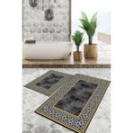 Viyana Home Dijital Baskılı Kaymaz Tabanlı Yıkanabilir 2'li Set Banya Halısı Klozet Takımı Paspas VHKZ-SD-759 - Siyah - 86