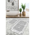 Viyana Home Dijital Baskılı Kaymaz Tabanlı Yıkanabilir 2'li Set Banya Halısı Klozet Takımı Paspas VHKZ-SD-804 - Beyaz - 87