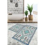 Viyana Home Dijital Baskılı Kaymaz Tabanlı Yıkanabilir 2'li Set Banya Halısı Klozet Takımı Paspas VHKZ-SD-809 - Turkuaz