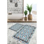 Viyana Home Dijital Baskılı Kaymaz Tabanlı Yıkanabilir 2'li Set Banya Halısı Klozet Takımı Paspas VHKZ-SD-810 - Mavi