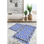 Viyana Home Dijital Baskılı Kaymaz Tabanlı Yıkanabilir 2'li Set Banya Halısı Klozet Takımı Paspas VHKZ-SD-815 - Lacivert