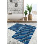 Viyana Home Dijital Baskılı Kaymaz Tabanlı Yıkanabilir 2'li Set Banya Halısı Klozet Takımı Paspas VHKZ-SD-820 - Mavi