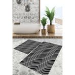 Viyana Home Dijital Baskılı Kaymaz Tabanlı Yıkanabilir 2'li Set Banya Halısı Klozet Takımı Paspas VHKZ-SD-824 - Siyah