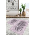 Viyana Home Dijital Baskılı Kaymaz Tabanlı Yıkanabilir 2'li Set Banya Halısı Klozet Takımı Paspas VHKZ-SD-826 - Pembe