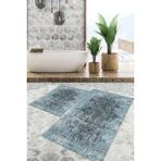 Viyana Home Dijital Baskılı Kaymaz Tabanlı Yıkanabilir 2'li Set Banya Halısı Klozet Takımı Paspas VHKZ-SD-828 - Mavi