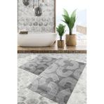 Viyana Home Dijital Baskılı Kaymaz Tabanlı Yıkanabilir 2'li Set Banya Halısı Klozet Takımı Paspas VHKZ-SD-848 - Gri
