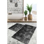 Viyana Home Dijital Baskılı Kaymaz Tabanlı Yıkanabilir 2'li Set Banya Halısı Klozet Takımı Paspas VHKZ-SD-849 - Antrasit - 121