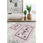 Viyana Home Dijital Baskılı Kaymaz Tabanlı Yıkanabilir 2'li Set Banya Halısı Klozet Takımı Paspas VHKZ-SD-859 - Pembe