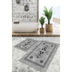 Viyana Home Dijital Baskılı Kaymaz Tabanlı Yıkanabilir 2'li Set Banya Halısı Klozet Takımı Paspas VHKZ-SD-860 - Gri