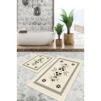 Viyana Home Dijital Baskılı Kaymaz Tabanlı Yıkanabilir 2'li Set Banya Halısı Klozet Takımı Paspas VHKZ-SD-861 - Krem