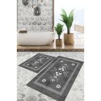 Viyana Home Dijital Baskılı Kaymaz Tabanlı Yıkanabilir 2'li Set Banya Halısı Klozet Takımı Paspas VHKZ-SD-862 - Vizon - 122