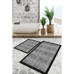 Viyana Home Dijital Baskılı Kaymaz Tabanlı Yıkanabilir 2'li Set Banya Halısı Klozet Takımı Paspas VHKZ-SD-873 - Gri - Siyah