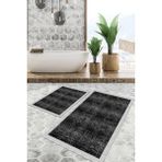 Viyana Home Dijital Baskılı Kaymaz Tabanlı Yıkanabilir 2'li Set Banya Halısı Klozet Takımı Paspas VHKZ-SD-874 - Bej - Mavi