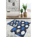 Viyana Home Dijital Baskılı Kaymaz Tabanlı Yıkanabilir 2'li Set Banya Halısı Klozet Takımı Paspas VHKZ-SD-880 - Mavi