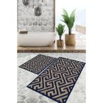 Viyana Home Dijital Baskılı Kaymaz Tabanlı Yıkanabilir 2'li Set Banya Halısı Klozet Takımı Paspas VHKZ-SD-900 - Lacivert - 128