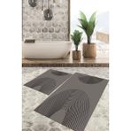 Viyana Home Dijital Baskılı Kaymaz Tabanlı Yıkanabilir 2'li Set Banya Halısı Klozet Takımı Paspas VHKZ-SD-904 - Gri - Siyah