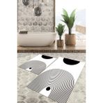 Viyana Home Dijital Baskılı Kaymaz Tabanlı Yıkanabilir 2'li Set Banya Halısı Klozet Takımı Paspas VHKZ-SD-907 - Beyaz