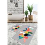 Viyana Home Dijital Baskılı Kaymaz Tabanlı Yıkanabilir 2'li Set Banya Halısı Klozet Takımı Paspas VHKZ-SD-926 - Renkli