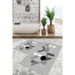 Viyana Home Dijital Baskılı Kaymaz Tabanlı Yıkanabilir 2'li Set Banya Halısı Klozet Takımı Paspas VHKZ-SD-927 - Gri - 135