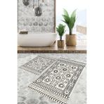 Viyana Home Dijital Baskılı Kaymaz Tabanlı Yıkanabilir 2'li Set Banya Halısı Klozet Takımı Paspas VHKZ-SD-930 - Krem - 114