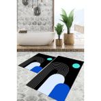 Viyana Home Dijital Baskılı Kaymaz Tabanlı Yıkanabilir 2'li Set Banya Halısı Klozet Takımı Paspas VHKZ-SD-935 - Siyah - 58