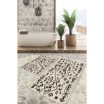 Viyana Home Dijital Baskılı Kaymaz Tabanlı Yıkanabilir 2'li Set Banya Halısı Klozet Takımı Paspas VHKZ-SD-948 - Krem - 117