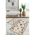 Viyana Home Dijital Baskılı Kaymaz Tabanlı Yıkanabilir 2'li Set Banya Halısı Klozet Takımı Paspas VHKZ-SD-955 - Gri - 143