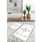 Viyana Home Dijital Baskılı Kaymaz Tabanlı Yıkanabilir 2'li Set Banya Halısı Klozet Takımı Paspas VHKZ-SD-958 - Beyaz