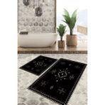 Viyana Home Dijital Baskılı Kaymaz Tabanlı Yıkanabilir 2'li Set Banya Halısı Klozet Takımı Paspas VHKZ-SD-959 - Siyah - 144