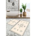 Viyana Home Dijital Baskılı Kaymaz Tabanlı Yıkanabilir 2'li Set Banya Halısı Klozet Takımı Paspas VHKZ-SD-961 - Krem
