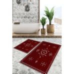 Viyana Home Dijital Baskılı Kaymaz Tabanlı Yıkanabilir 2'li Set Banya Halısı Klozet Takımı Paspas VHKZ-SD-962 - Bordo - 145