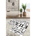 Viyana Home Dijital Baskılı Kaymaz Tabanlı Yıkanabilir 2'li Set Banya Halısı Klozet Takımı Paspas VHKZ-SD-970 - Beyaz - 146