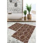 Viyana Home Dijital Baskılı Kaymaz Tabanlı Yıkanabilir 2'li Set Banya Halısı Klozet Takımı Paspas VHKZ-SD-975 - Kahverengi
