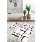 Viyana Home Dijital Baskılı Kaymaz Tabanlı Yıkanabilir 2'li Set Banya Halısı Klozet Takımı Paspas VHKZ-SD-982 - Beyaz