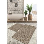 Viyana Home Dijital Baskılı Kaymaz Tabanlı Yıkanabilir 2'li Set Banya Halısı Klozet Takımı Paspas VHKZ-SD-987 - Bej