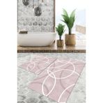 Viyana Home Dijital Baskılı Kaymaz Tabanlı Yıkanabilir 2'li Set Banya Halısı Klozet Takımı Paspas VHKZ-SD-994 - Pembe - 72