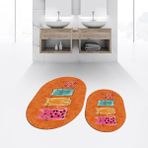Viyana Home Dijital Baskılı Kaymaz Yıkanabilir Oval Ikili Banyo Paspas Klozet Takımı, V-O-Klozet-41-Turuncu, - Renkli