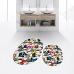 Viyana Home Dijital Baskılı Kaymaz Yıkanabilir Oval Ikili Banyo Paspas Klozet Takımı, V-O-Klozet-44-Renkli,