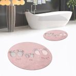 Viyana Home Dijital Baskılı Kaymaz Yıkanabilir Yuvarlak Ikili Banyo Paspas Klozet Takımı, V-Y-Klozet-16-Pembe, - Renkli