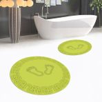 Viyana Home Dijital Baskılı Kaymaz Yıkanabilir Yuvarlak Ikili Banyo Paspas Klozet Takımı, V-Y-Klozet-18-Yeşil, - 40 x 60 cm - 60 x 100 cm
