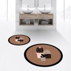 Viyana Home Dijital Baskılı Kaymaz Yıkanabilir Yuvarlak Ikili Banyo Paspas Klozet Takımı, V-Y-Klozet-22-Kahve, - Renkli