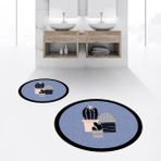 Viyana Home Dijital Baskılı Kaymaz Yıkanabilir Yuvarlak Ikili Banyo Paspas Klozet Takımı, V-Y-Klozet-22-Mavi, - Renkli
