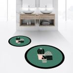 Viyana Home Dijital Baskılı Kaymaz Yıkanabilir Yuvarlak Ikili Banyo Paspas Klozet Takımı, V-Y-Klozet-22-Yeşil, - Renkli
