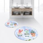 Viyana Home Dijital Baskılı Kaymaz Yıkanabilir Yuvarlak Ikili Banyo Paspas Klozet Takımı, V-Y-Klozet-24-Mavi, - Renkli