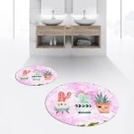 Viyana Home Dijital Baskılı Kaymaz Yıkanabilir Yuvarlak Ikili Banyo Paspas Klozet Takımı, V-Y-Klozet-24-Pembe, - Renkli