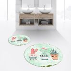 Viyana Home Dijital Baskılı Kaymaz Yıkanabilir Yuvarlak Ikili Banyo Paspas Klozet Takımı, V-Y-Klozet-24-Yeşil, - 40 x 60 cm - 60 x 100 cm