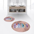 Viyana Home Dijital Baskılı Kaymaz Yıkanabilir Yuvarlak Ikili Banyo Paspas Klozet Takımı, V-Y-Klozet-25-Kahve, - Kahverengi - 40 x 60 cm - 60 x 100 cm