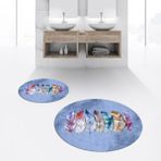Viyana Home Dijital Baskılı Kaymaz Yıkanabilir Yuvarlak Ikili Banyo Paspas Klozet Takımı, V-Y-Klozet-25-Mavi, - Renkli