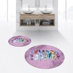 Viyana Home Dijital Baskılı Kaymaz Yıkanabilir Yuvarlak Ikili Banyo Paspas Klozet Takımı, V-Y-Klozet-25-Pembe, - Renkli